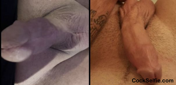 bwczaddy wants to know which cock youâ€™d choose? His or mine? My little pee pee is on the left and his real man meat is on the right. Let him know!! - Cock Selfie