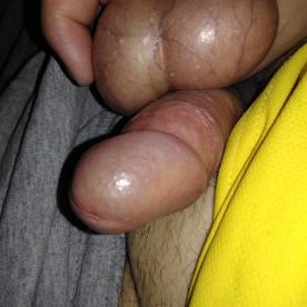 Streching my balls with my uncut cock also my inner cock - Cock Selfie