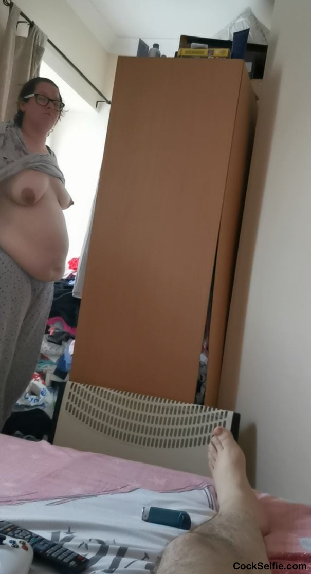 The wife getting dressed after a right good fuckin - Cock Selfie