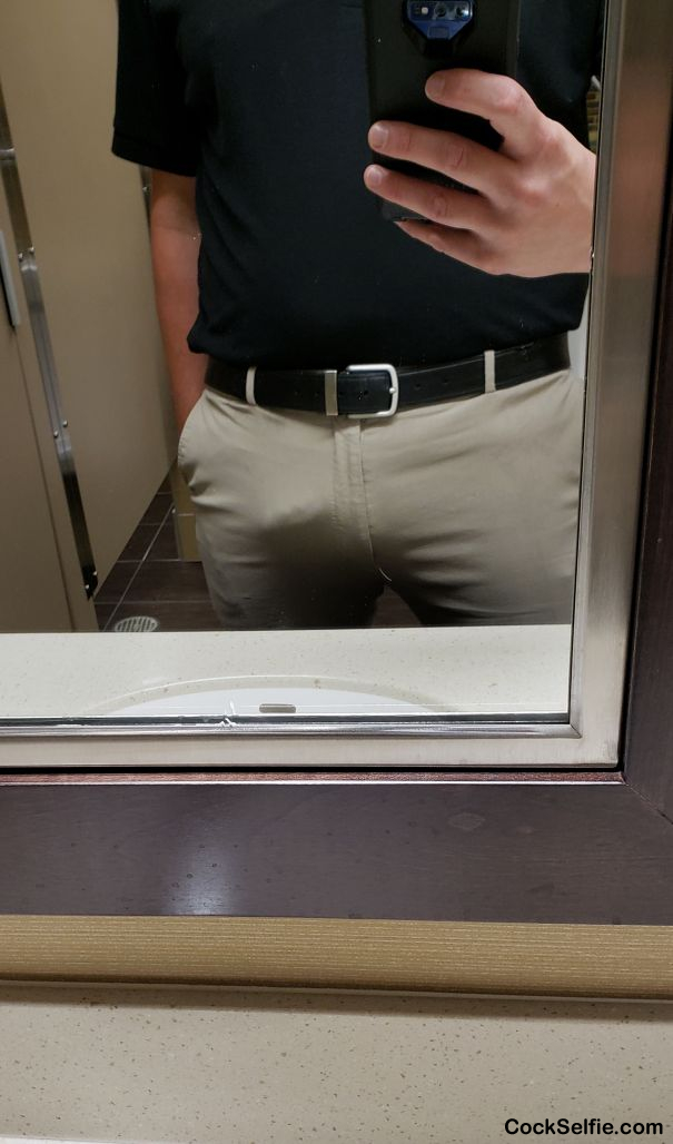 I wonder if anyone can see my dick getting hard through my pants - Cock Selfie
