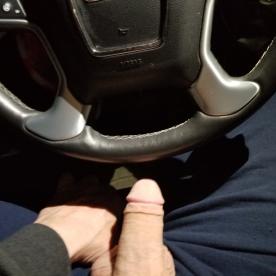 Stroking my cock while driving down the highway - Cock Selfie