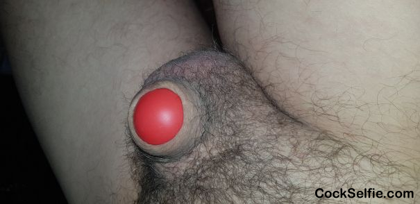 Gag ball hiding little cock - Cock Selfie