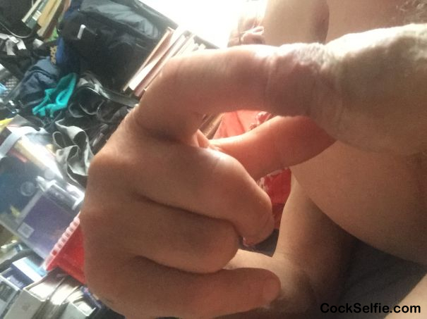 Fingering my cock - Cock Selfie
