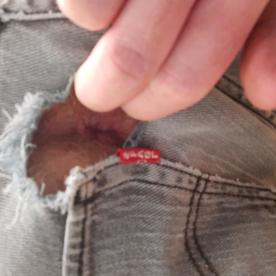 My anus in the hole in the pants - Cock Selfie