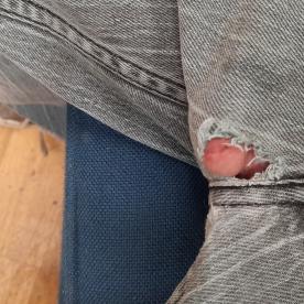 If this hole gets any bigger then I'll just let this cock hang out and it'll make it easier to go piss without unbuttoned the psnts - Cock Selfie