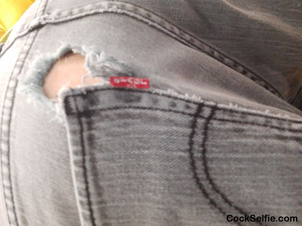 Hole in Back of pants and no underwear, makes it perfect if any girl wants to finger the butt - Cock Selfie