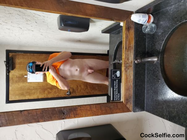 Bathroom break waiting for food to get to the table - Cock Selfie