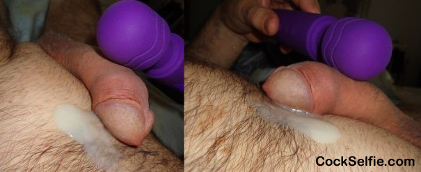 A lot of sperm whit vibrations magic wand - Cock Selfie