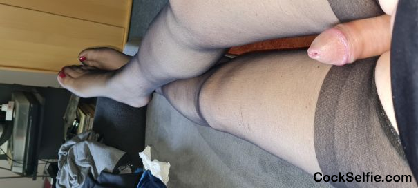 in pantyhose with painted nails - Cock Selfie